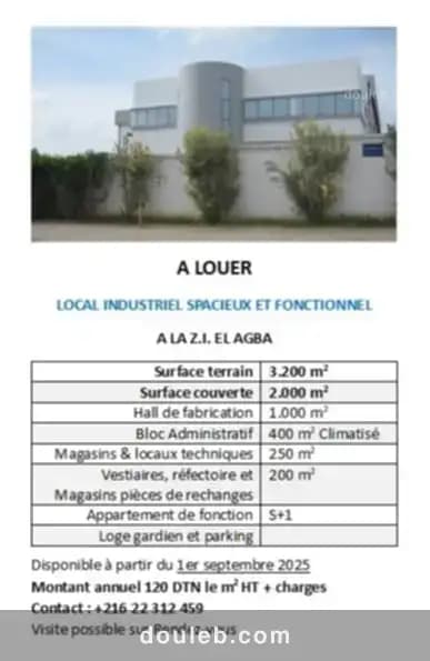 Local industriel spacieux et fonctionnel à Tunis