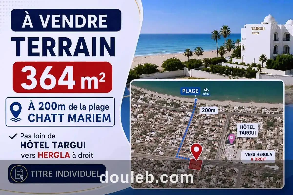 Terrain 364m à 200m de la plage chatt mariem à Sousse