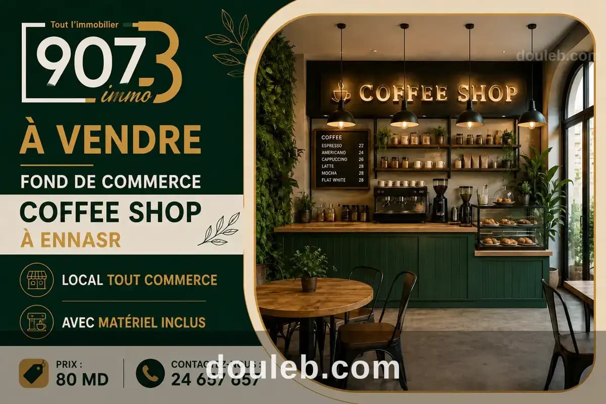 Fonds de commerce coffee shop à ennasr 2 à Ariana