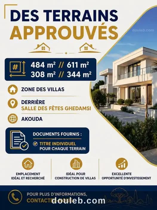 Lots approuvé derriére salle des fêtes ghedamsi à Sousse