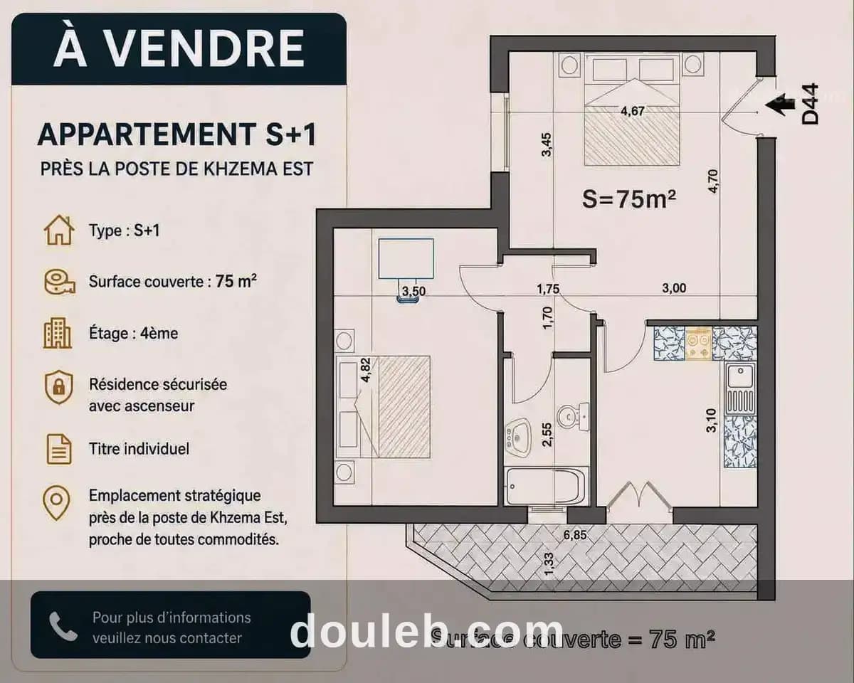 Ne rater pas appartement s1 prés la poste khzema à Sousse