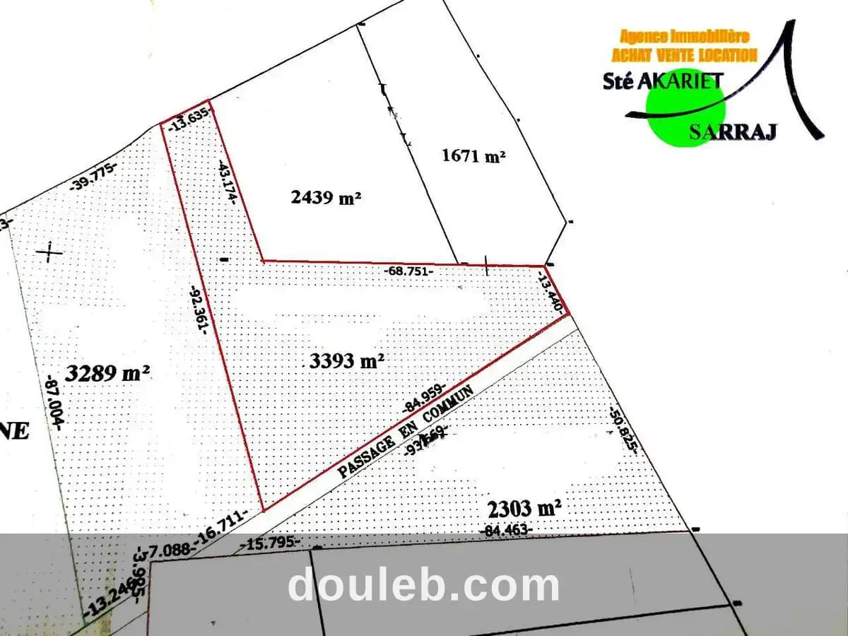 Lot 3393m pas loin lotissement bouker chatt mariem à Sousse