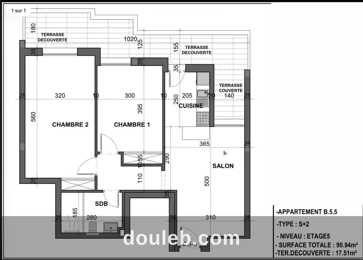 S2 sur plan avec terrase à Ariana