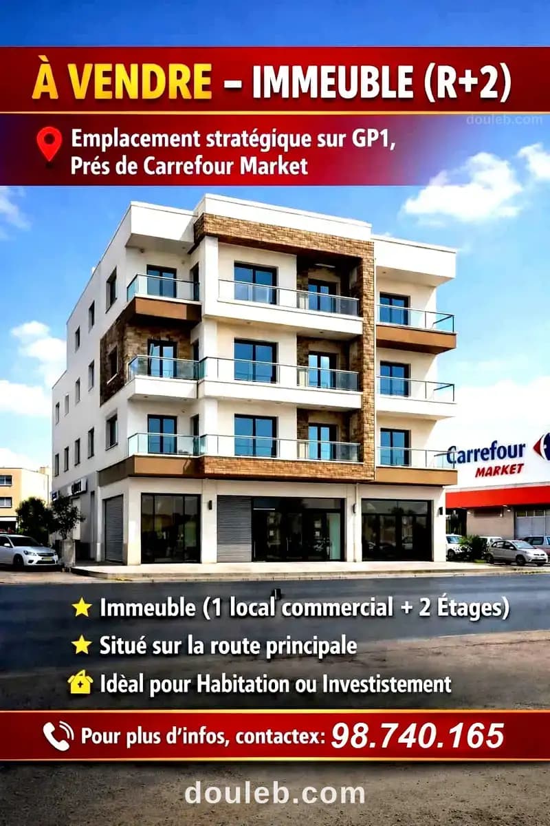 Immeuble r2 sur gp1 et prés carrefour market à Sousse