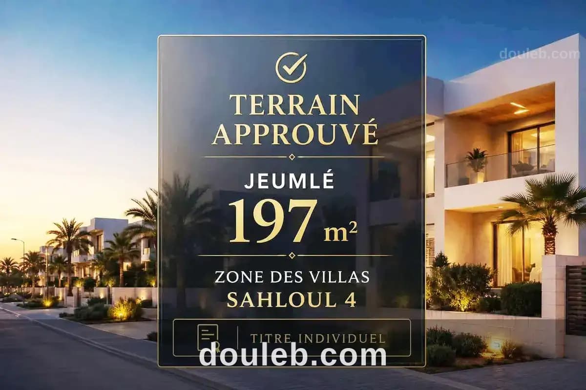 Terrain approuvé jumelé 197m à sahloul 4 à Sousse