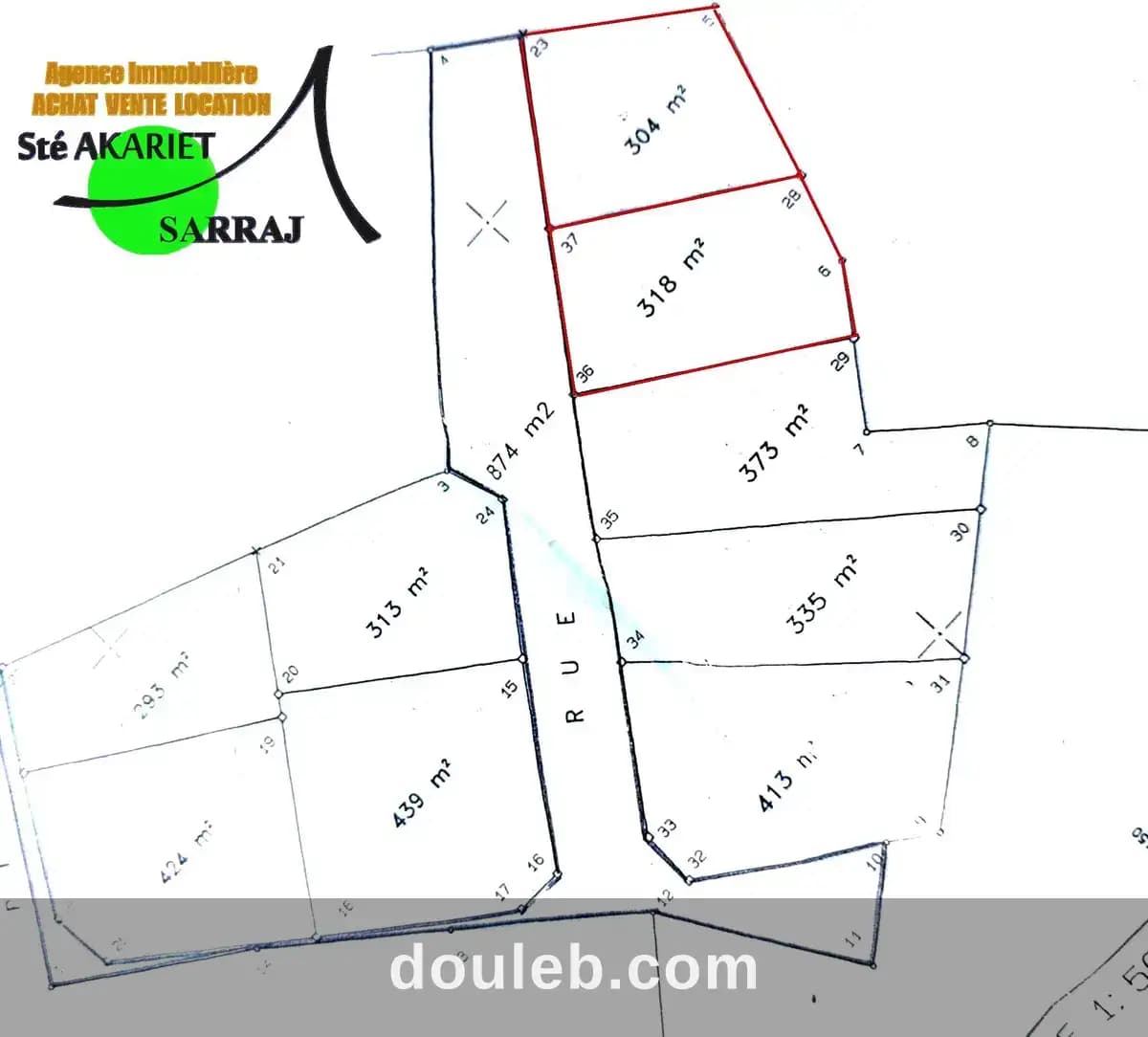 Deux terrains 304m et 318m à akouda oued laarouk à Sousse