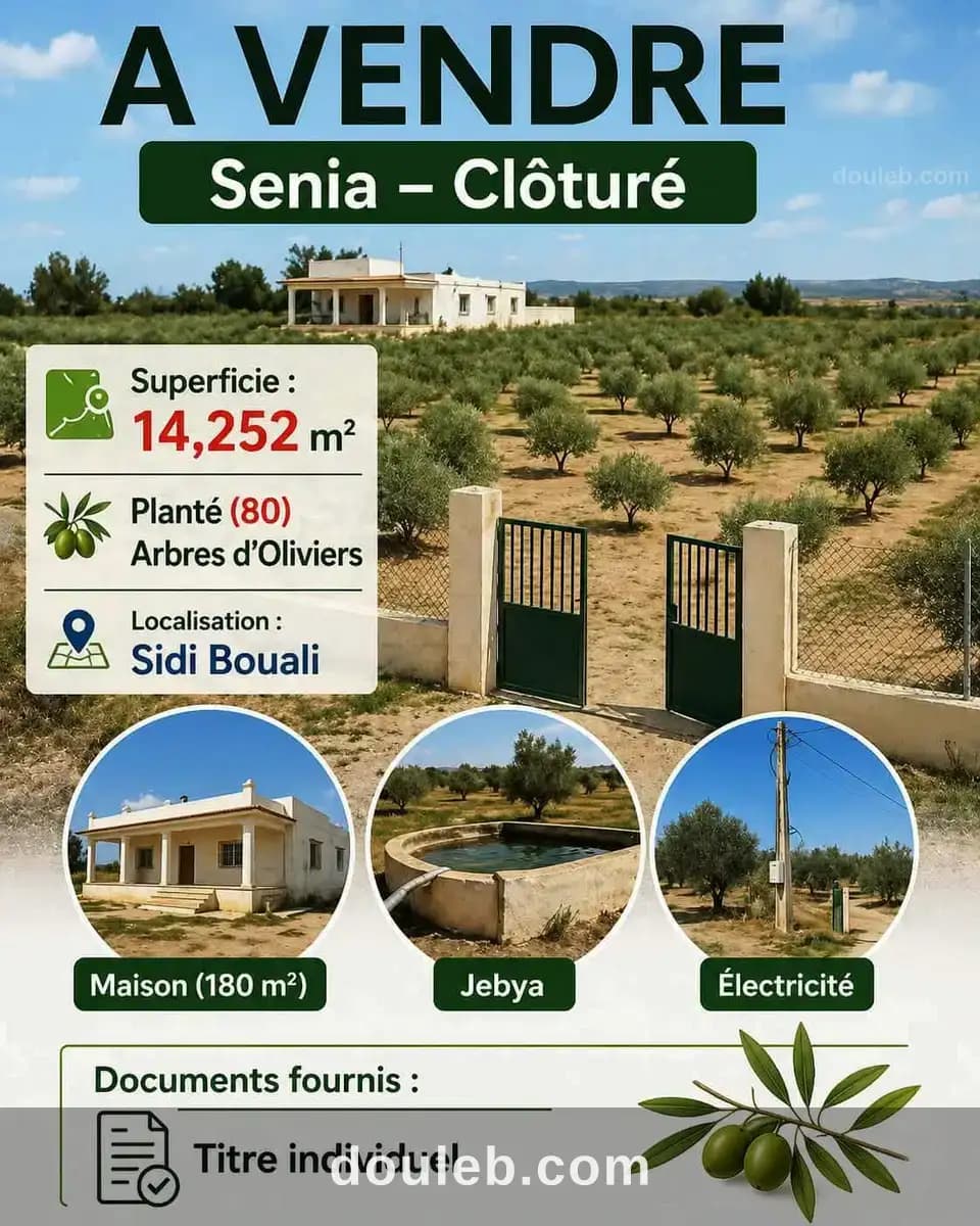 Occasion senia clôturé 14252m à sidi bouali à Sousse