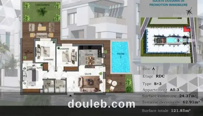 Appartement s3 neuf à la nouvelle soukra ref12a34 à Tunis
