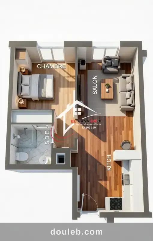 App s1 avec piscine projet sur plan mahdia - Miniature 2