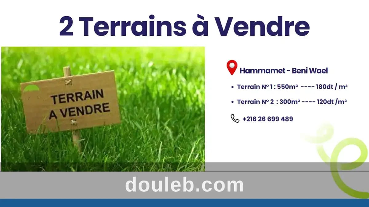 2 terrains à hammamet beni wael à Nabeul