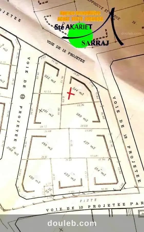 Terrain approuvé 344m zone des villas à akouda à Sousse