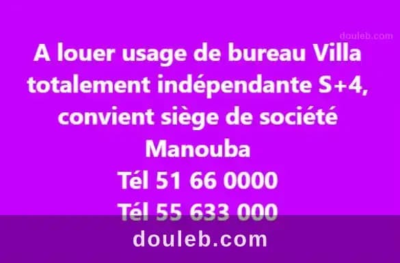 Usage de bureau ou siège de société à Manouba