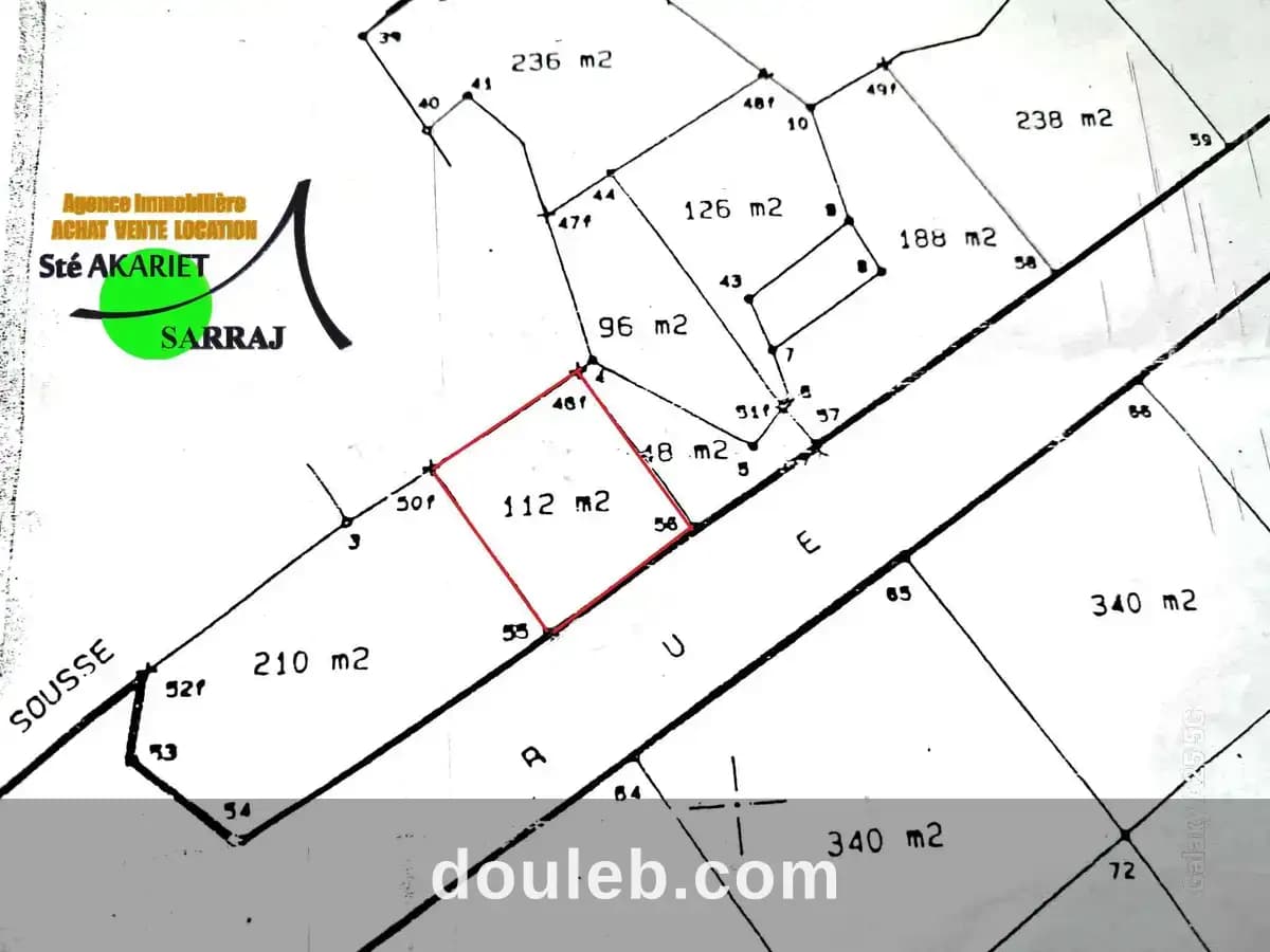 Terrain 112m avec fondation à akouda el werfeli à Sousse