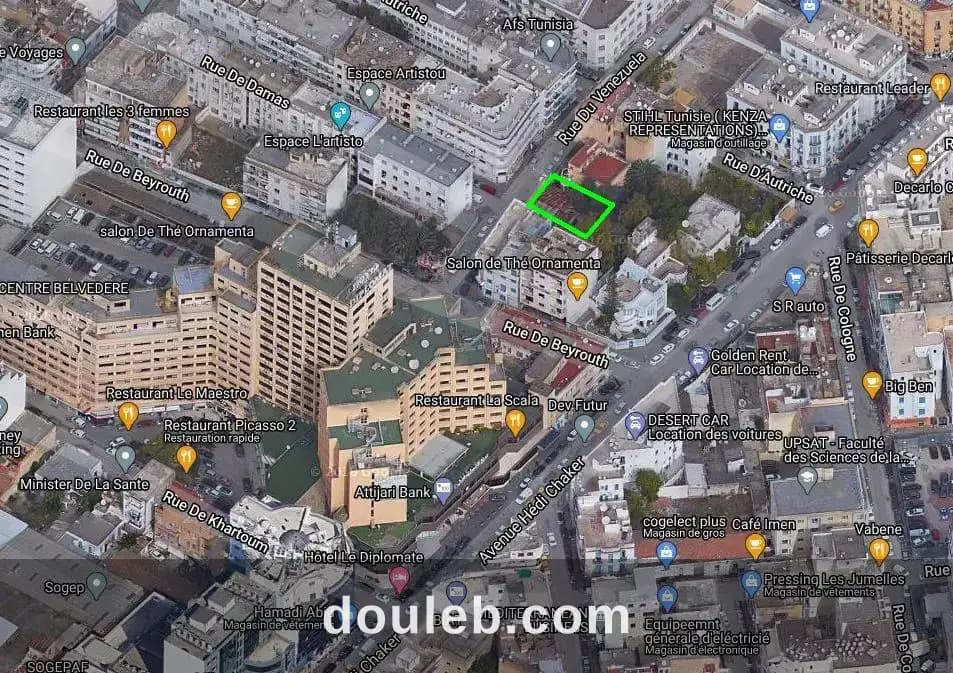 Terrain pour immeuble au belvédère côté lafayette à Tunis
