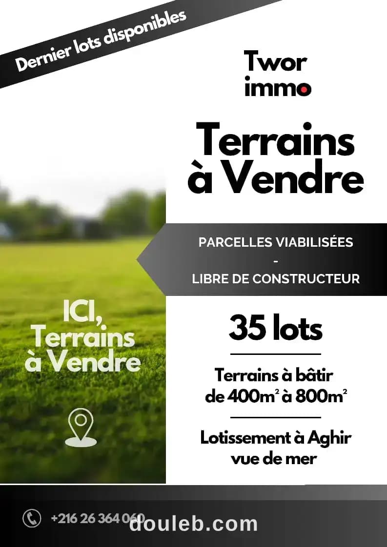 Terrain nu avec titre bleu à Médenine
