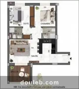 Appartement s2 afh mrezga cit el ref1388a - Miniature 5