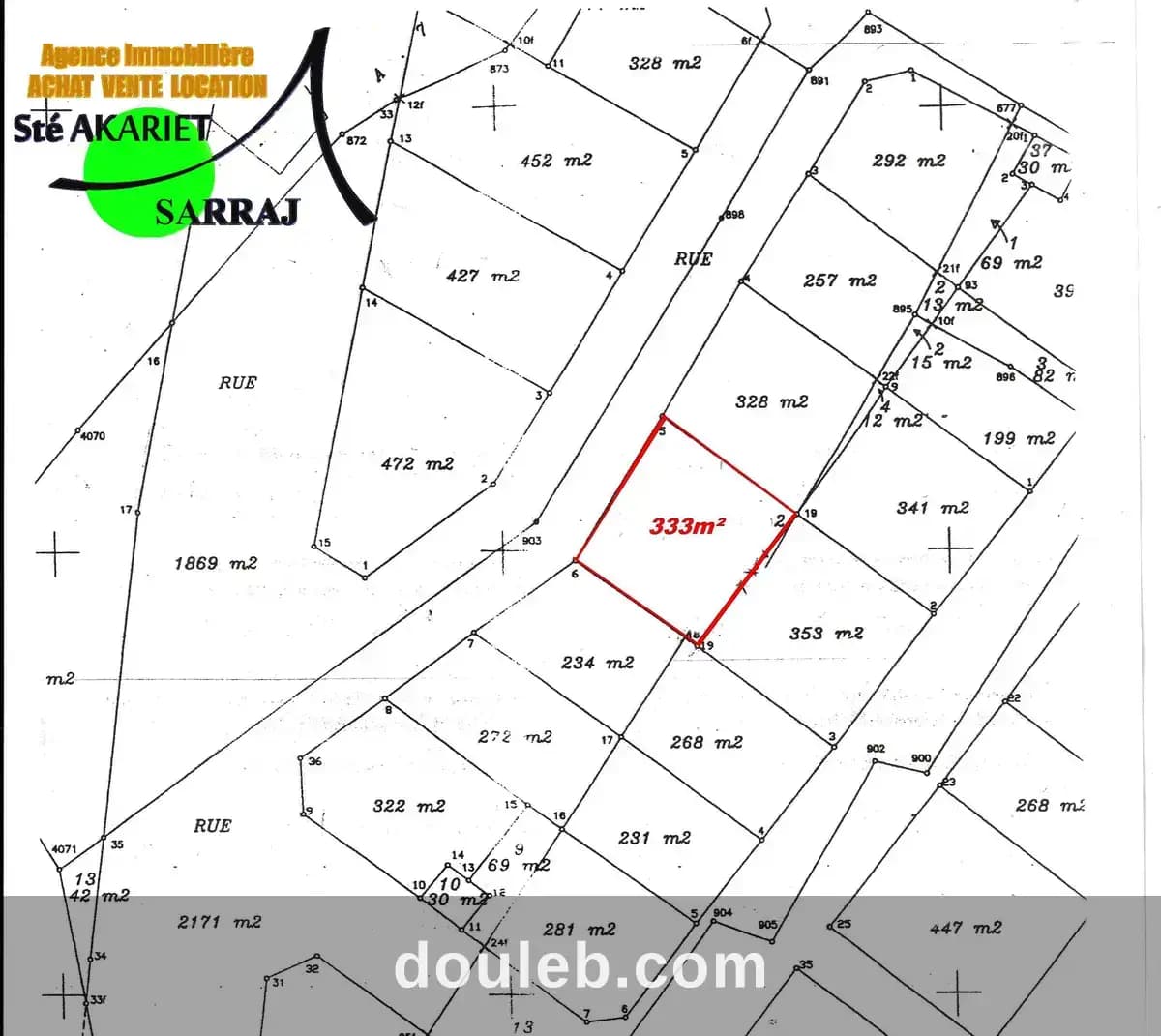 Terrain 333m zone des villas hammem sousse ghrabi à Sousse