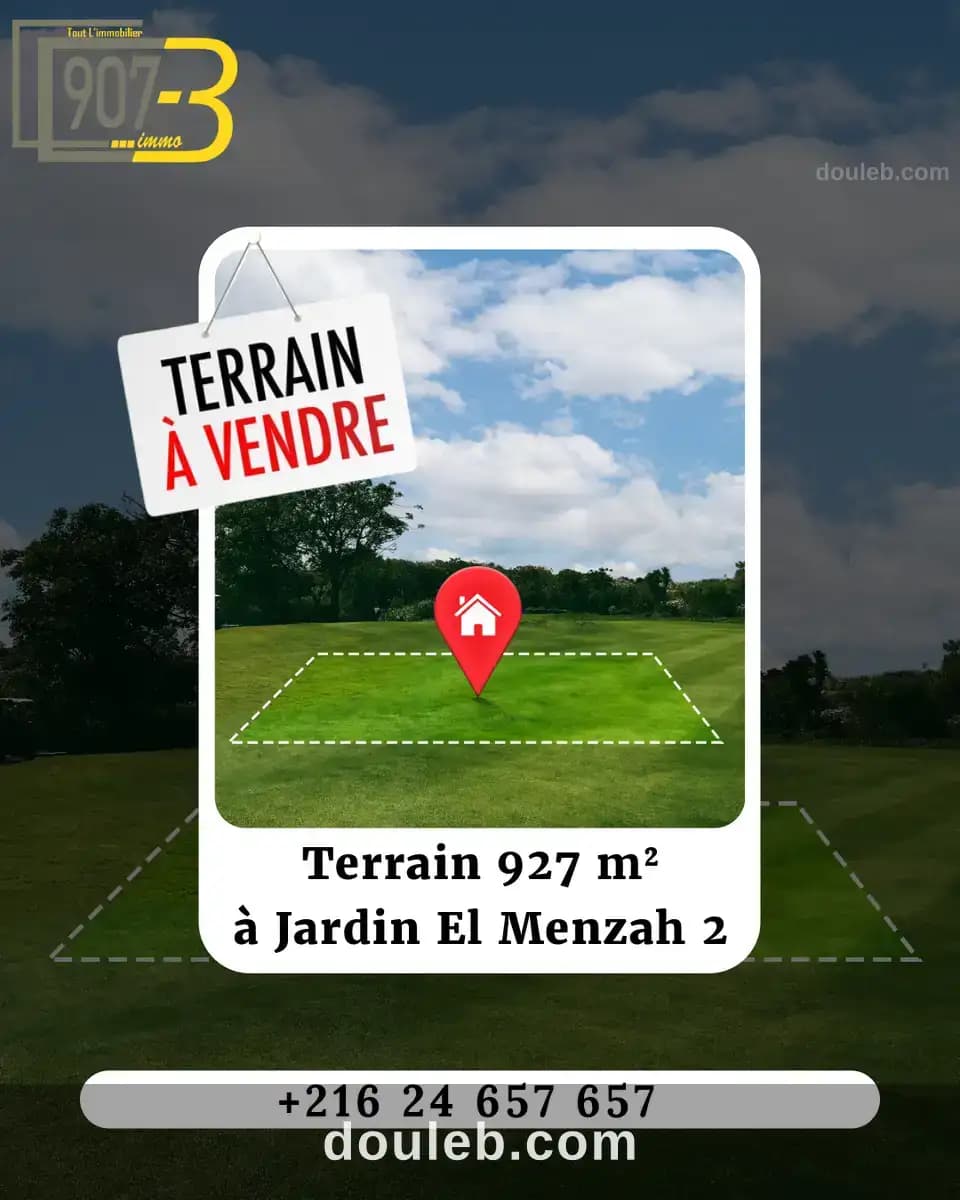 Terrain constructible 927 m2 jardin el menzah 2 à Ariana