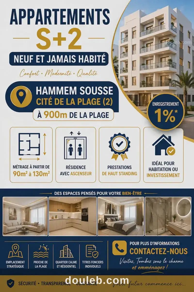 Appartements s2 à hammem sousse cité de la plage 2 à Sousse