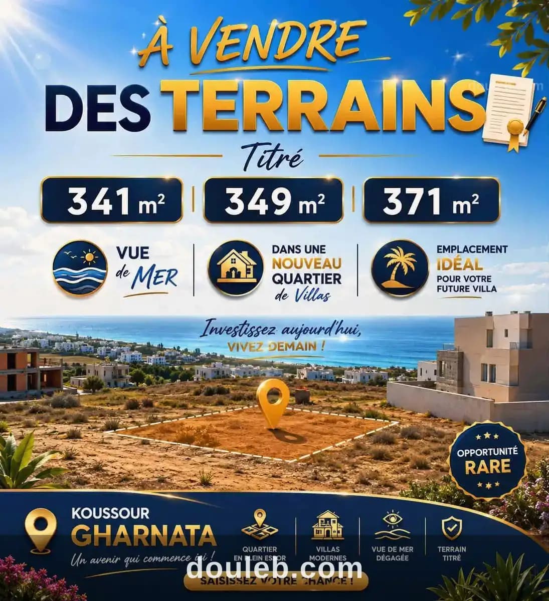 Terrains 341m et 349m et 371m à koussour gharnata à Sousse