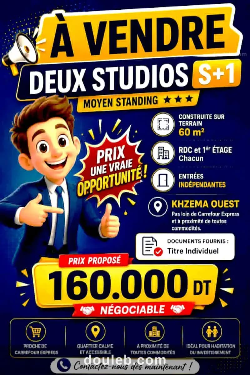 Studios khzema ouest pas loin carrefour expresse à Sousse