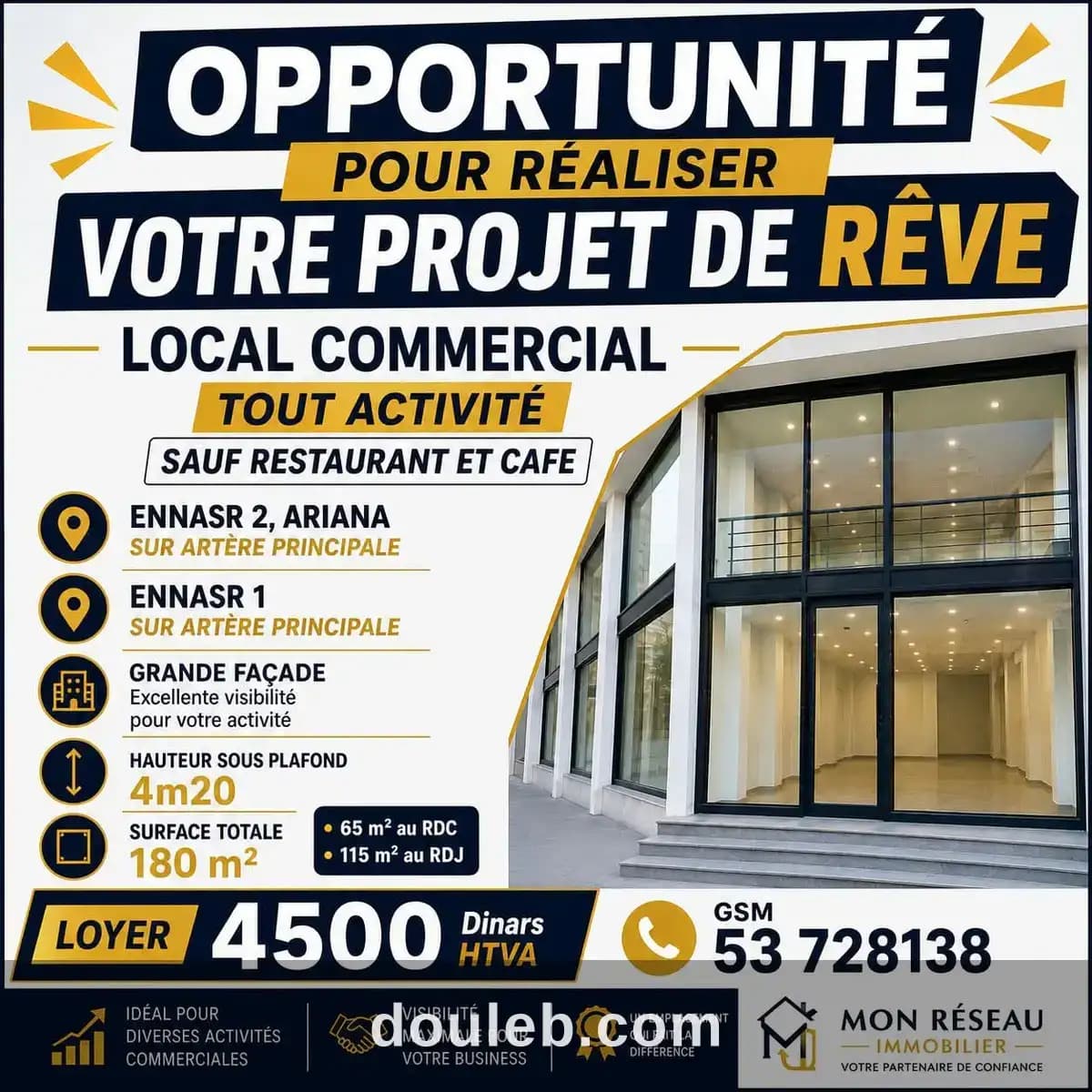 Local commercial a ennasr 1 4500d à Ariana