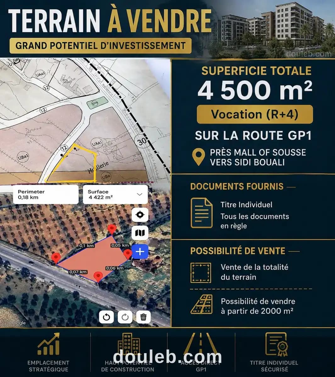 Lot 4500m prés mall of sousse vers sidi bouali - Miniature 3
