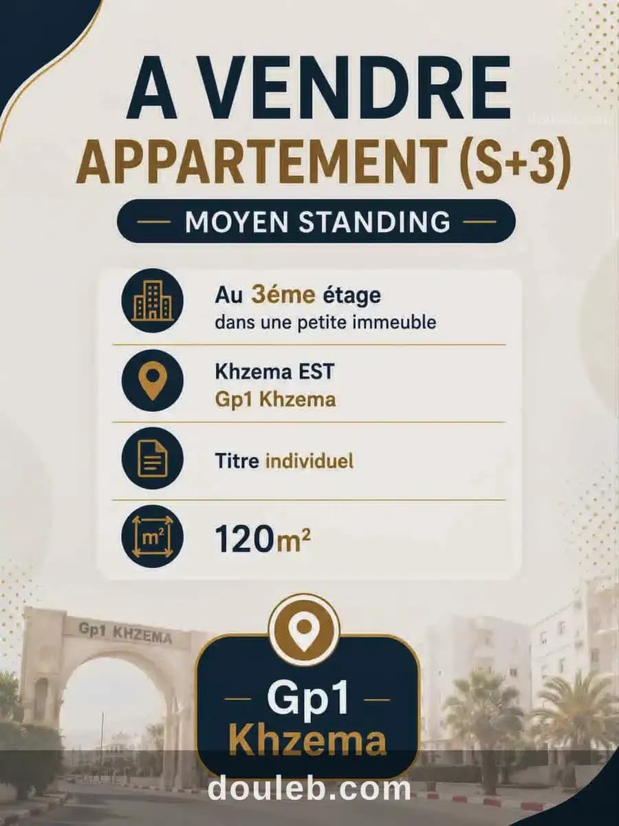 Ne rater pas appartement s3 moyen standing khzema à Sousse