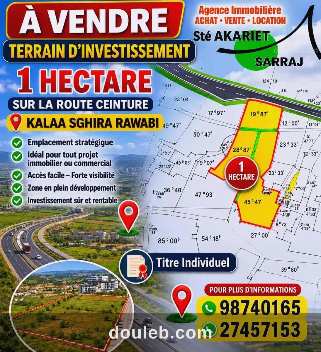 Lot d'invesstisement hectare à kalaa sghira rawabi à Sousse
