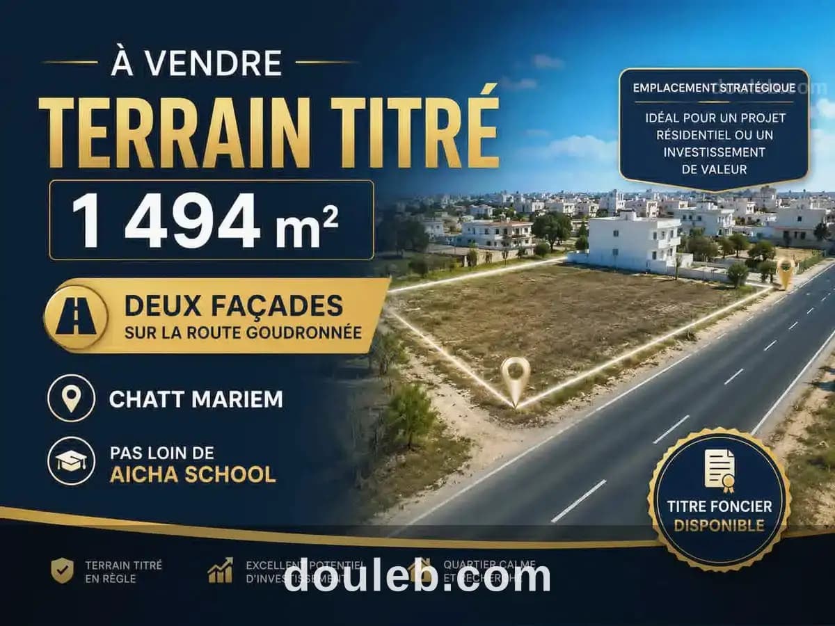 Lot 1494m chatt mariem prés école aicha school à Sousse