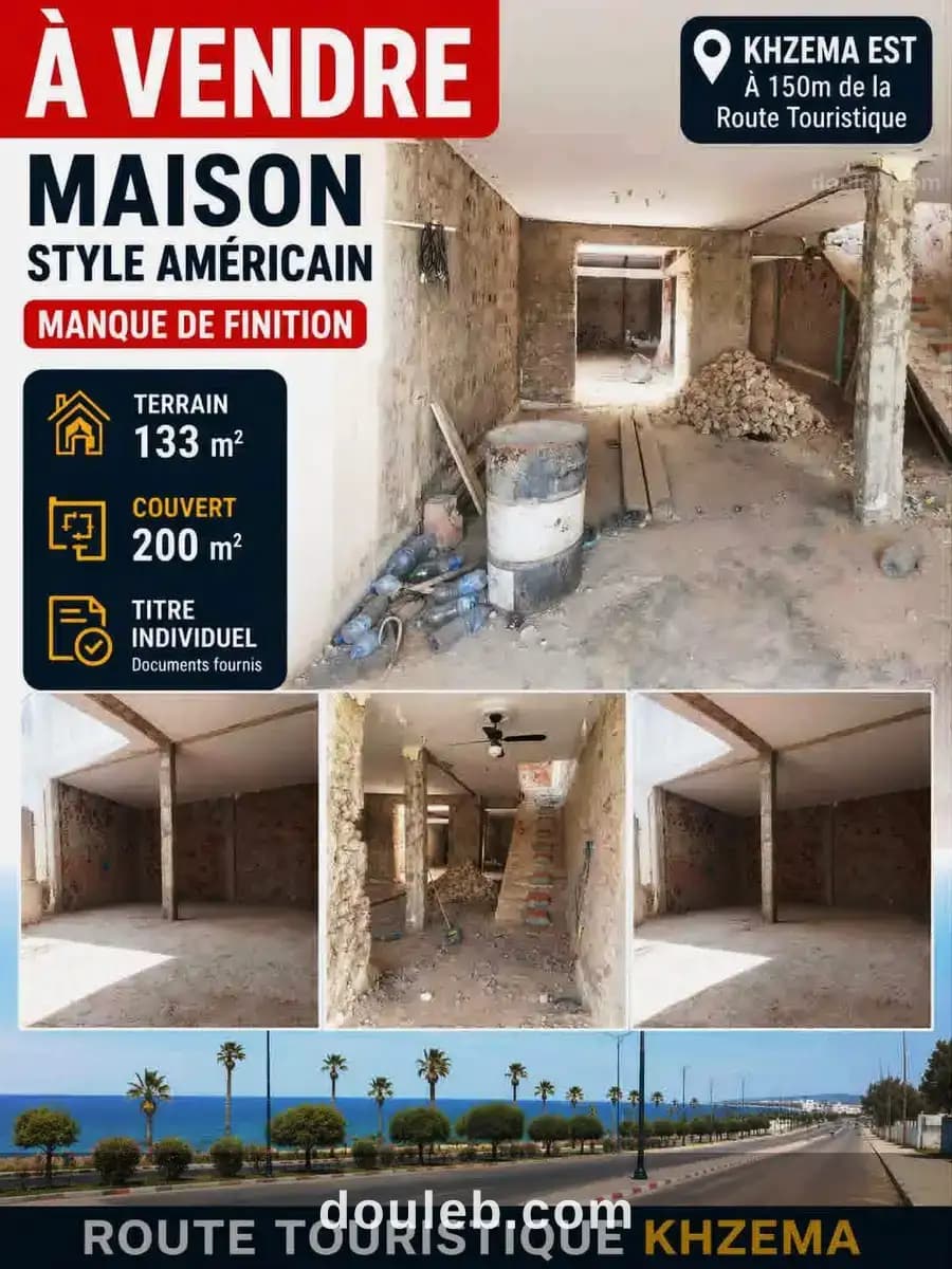 Maison style américain manque de finition à khzema à Sousse