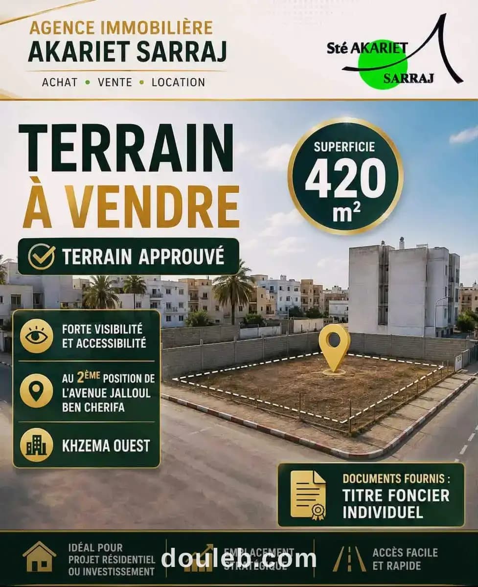 Lot au 2éme position de avenue jalloul ben cherifa à Sousse