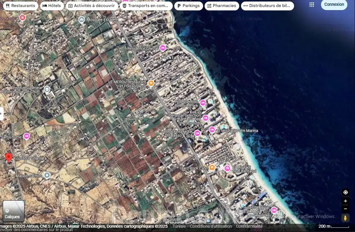 Terrain 350m vue de mer en face koussour gharnata