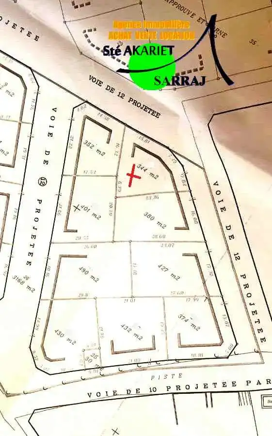 Terrain approuvé 344m zone des villas à akouda